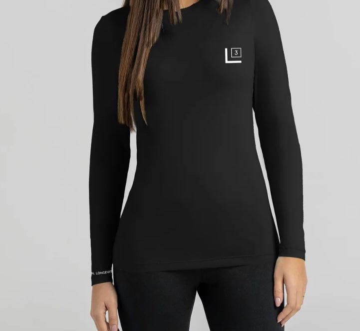 Women's "pb " Logo Long Sleeve UV50 Athletic shirt Black color