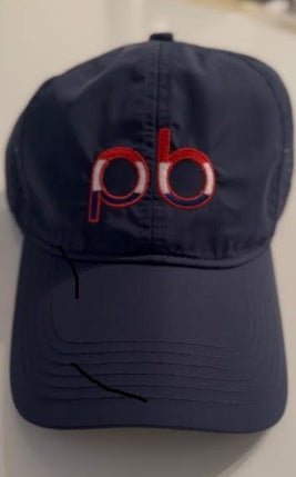 Navy Athletic hat with red, white & blue "pb logo "