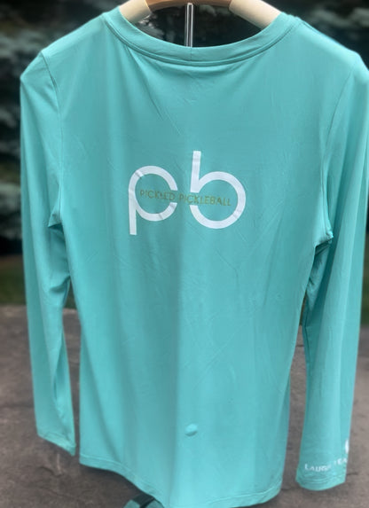 Women's "pb " Logo Long Sleeve UV50 Athletic shirt Leafy Green color