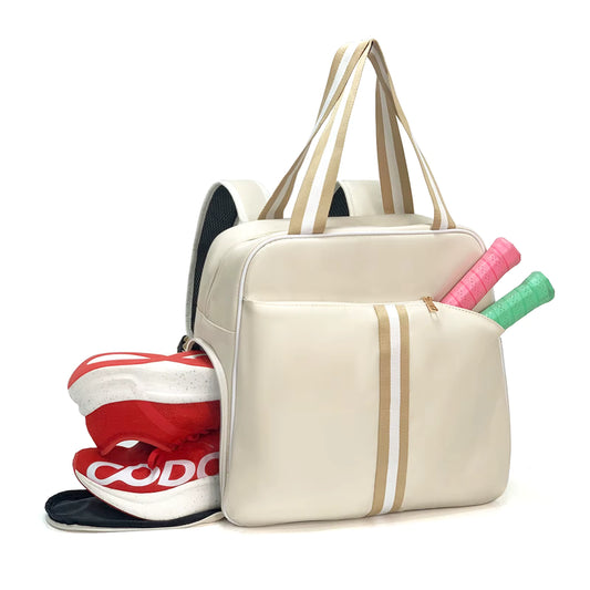 Universal Pickleball backpack & Tote bag Tan with White stripe