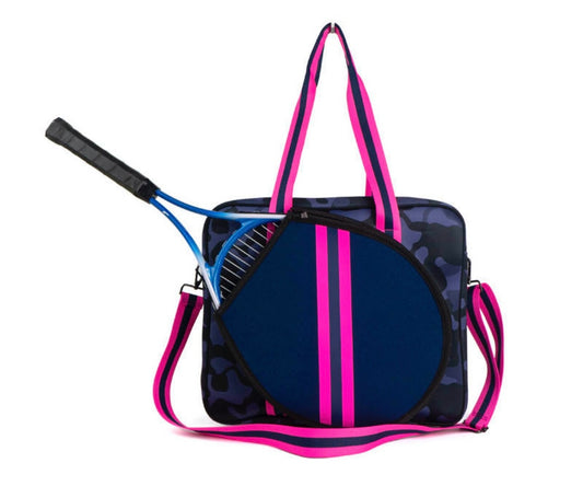 Neoprene Tennis bag Navy Blue Camo with pink strap