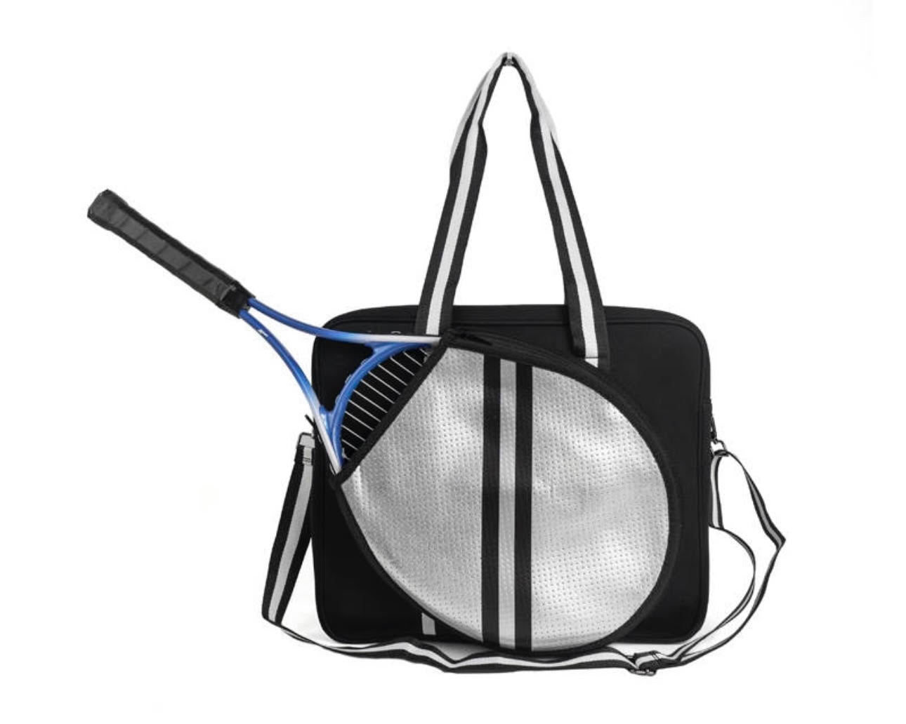 Preppy Navy and silver Neoprene Tennis bag