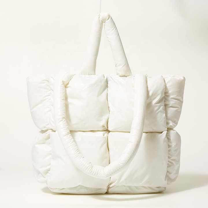 white puffy tote