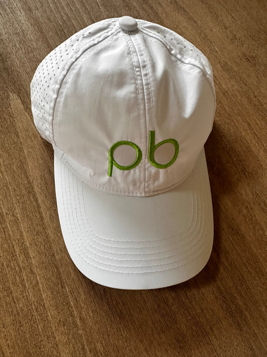 White hat with neon green pb logo