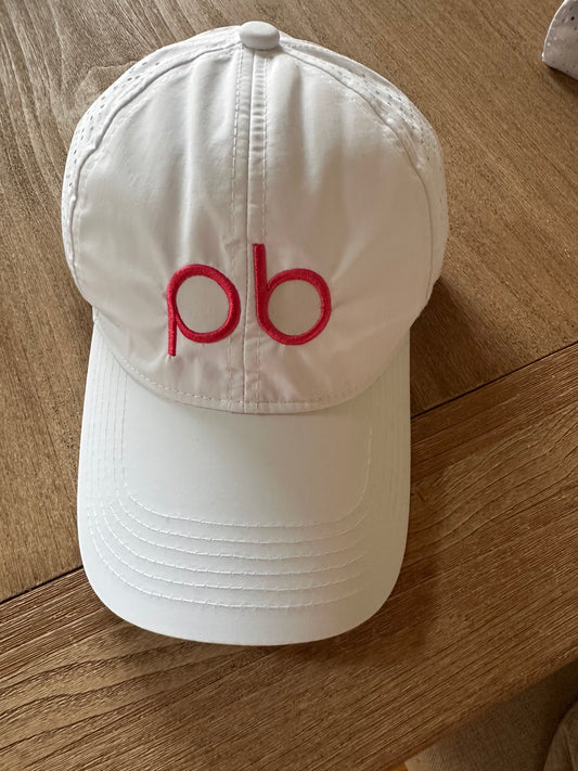 New pb logo hat color white with hot pink logo